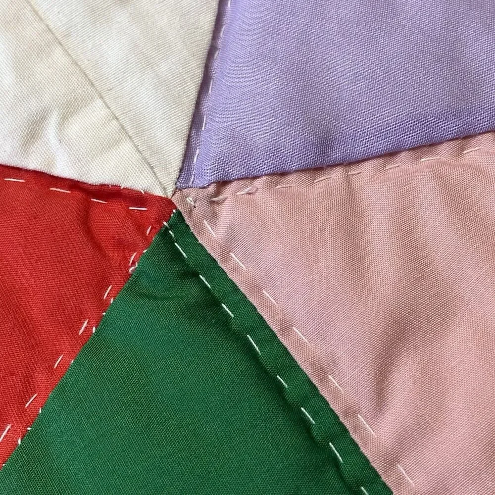 Vtg Handstitched Quilt Multicolor Dresden Plate approx. 96” x 80” w/ Border